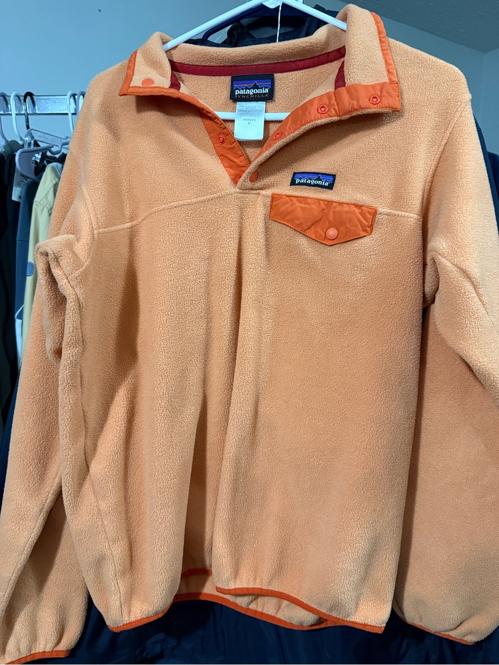 Patagonia Women’s Peach-Orange Snap Pullover Fleece Jacket